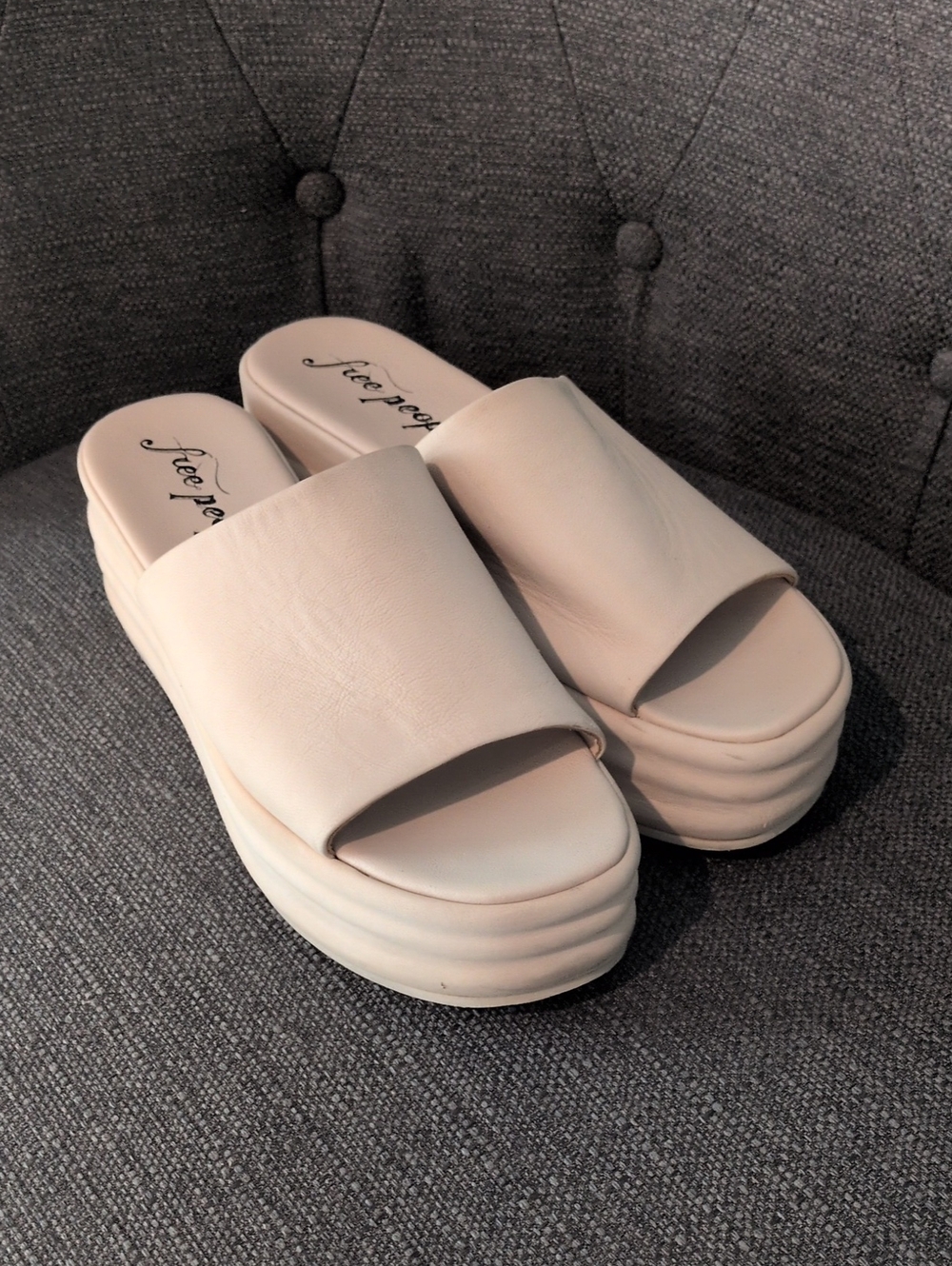 Free People Women's Cream Platform Chunky Slide Sandals